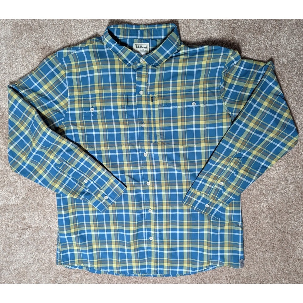 LL Bean Shirt Men's Large Blue Yellow Plaid Preppy Outdoor Hiking Gorpcore Work